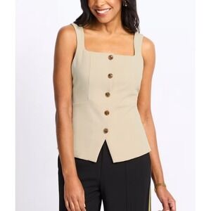 NWT Montgomery Post Button Front Tailored Tank top Square Neck Brown Medium